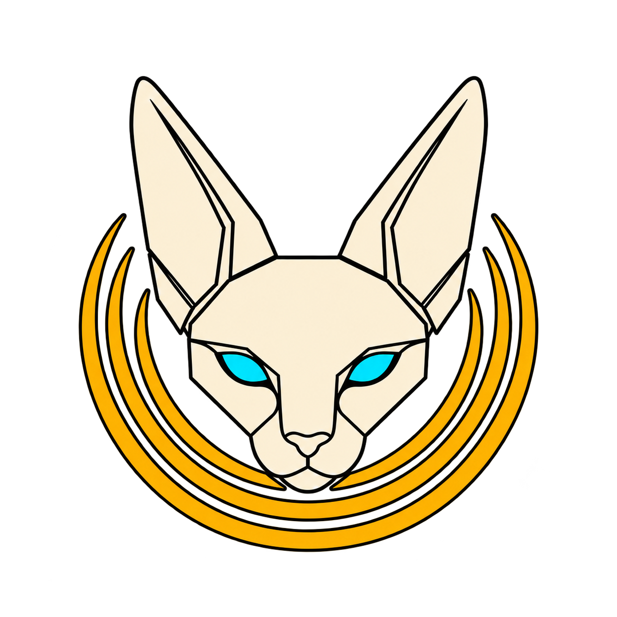 SphynxOC sphynx cat logo with cyan eyes and gold signal arcs